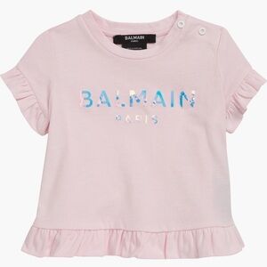 NEW!! BALMAIN Iridescent Logo with Ruffle Hem Graphic Tee